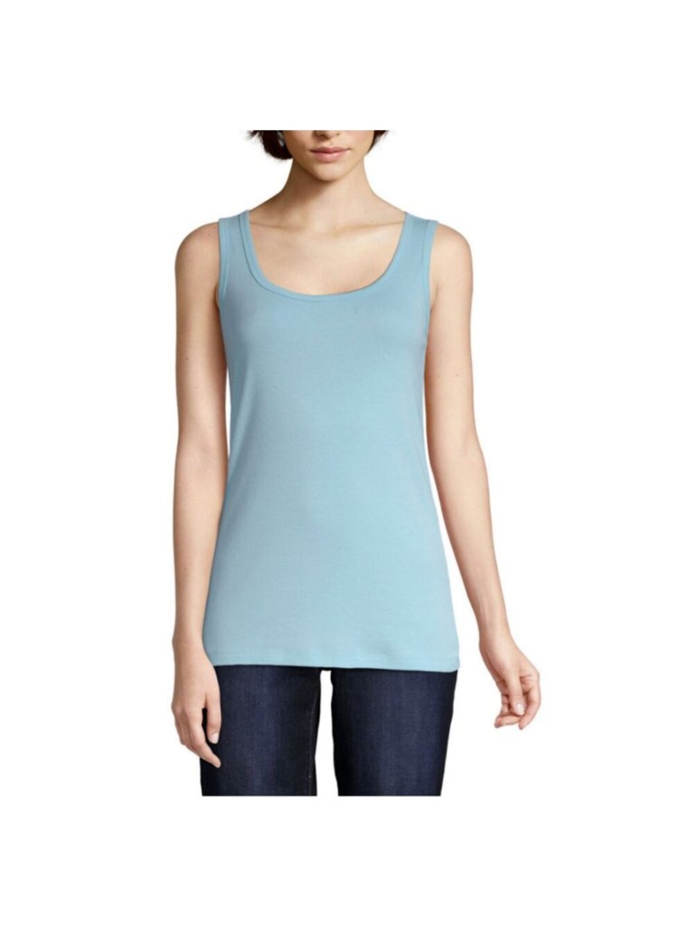 St. John's Bay Women's Scoop Neck Tank Top Shirt Layer Sky Blue Cotton XL 1X